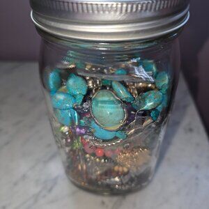 Wearable Mystery Jewelry Quart Jar — Turquoise & Boho Style Costume Jewelry Mix